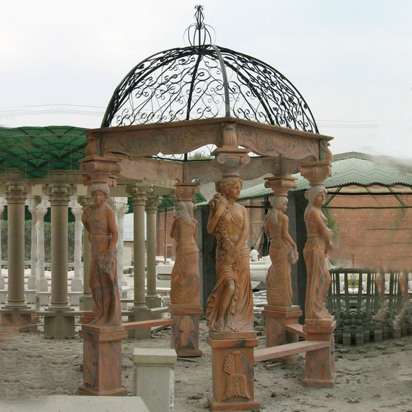 outdoor patio red marble gazebo with stone woman pillars for sale