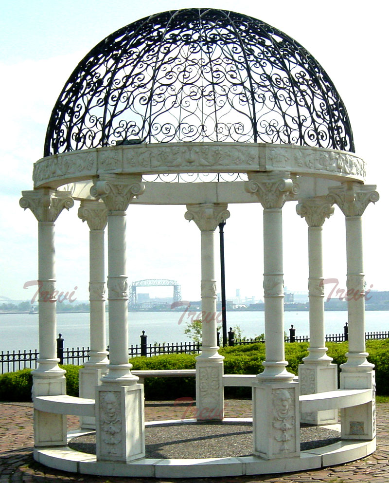 Buy outdoor white marble stone round decorative garden gazebos design for sale