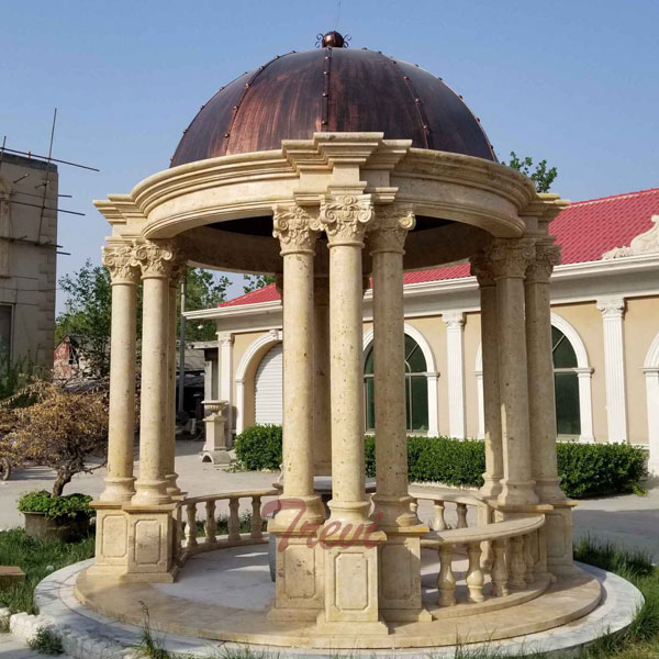 Buy round antique beige marble garden gazebo with stone pillars