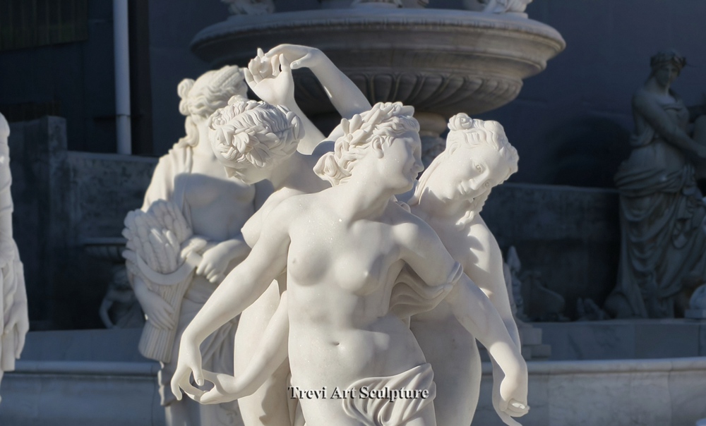 classic nude three graces sculpture details