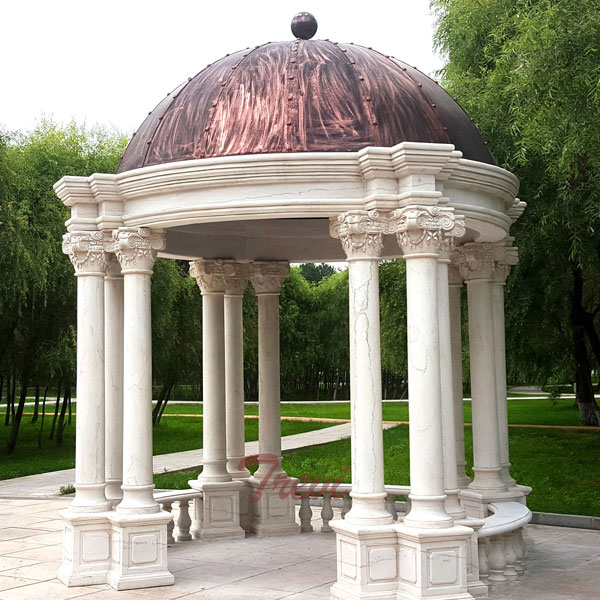 Hardtop white marble garden gazebo with pillars for sales