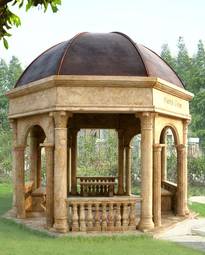 Large waterproof antique beige marble pavilion for outdoor garden designs for sale