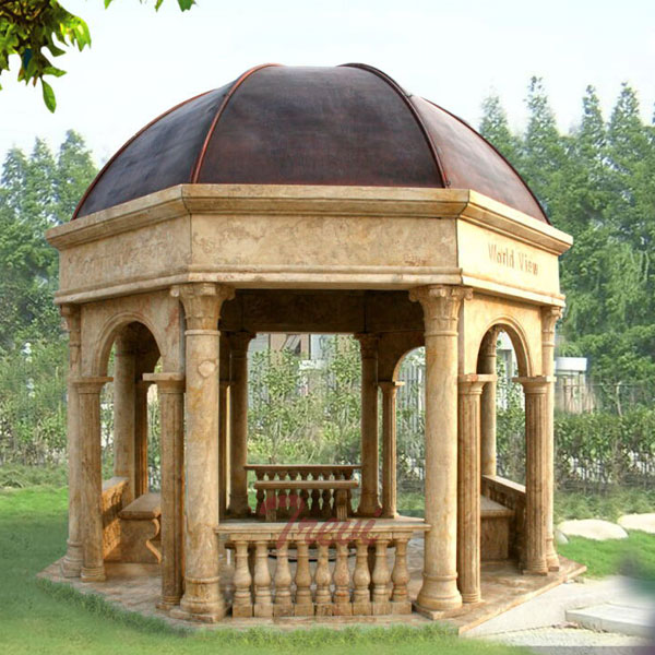 Large waterproof antique beige marble pavilion for outdoor garden for sale