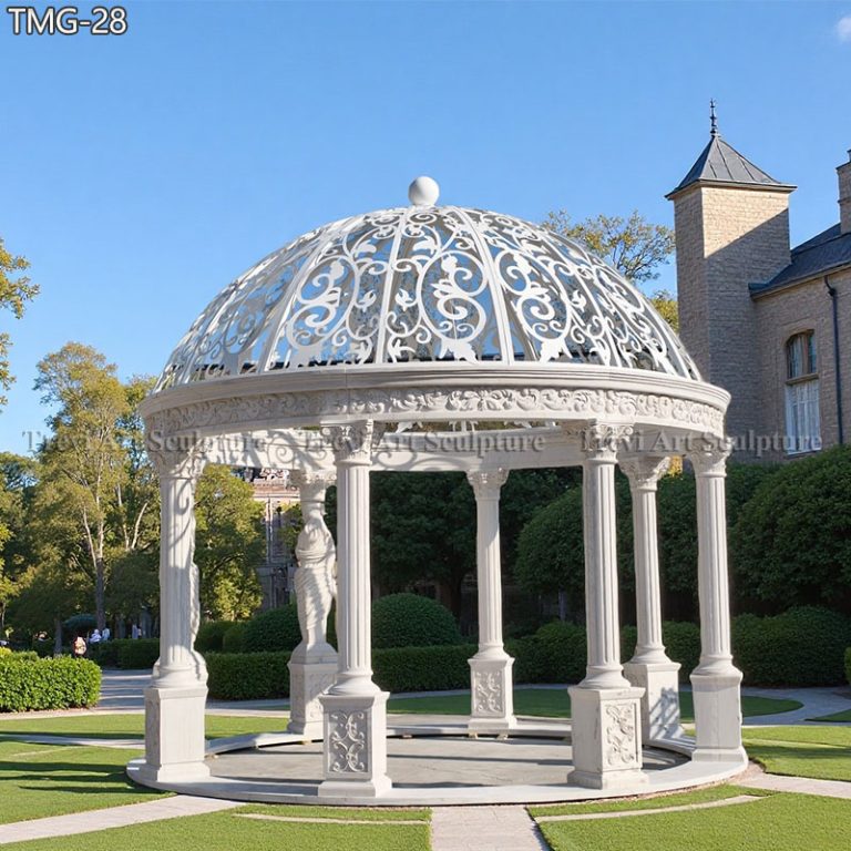 outdoor marble gazebos white metal dome