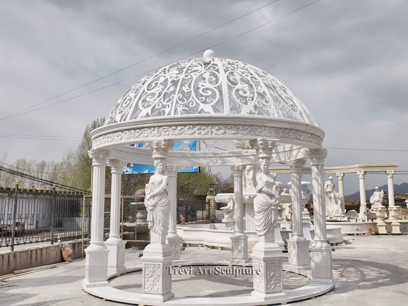 outdoor marble gazebos white metal top