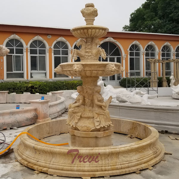 Outdoor antique beige marble 3 tiers water fountain for garden landscape designs