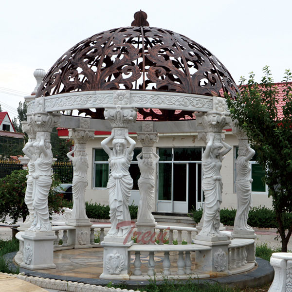 White marble decorative round garden gazebo with metal dome for sale