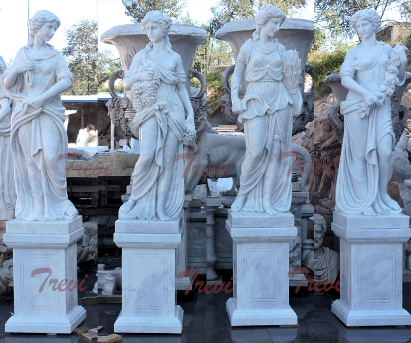 White marble four season statues set with base for sale