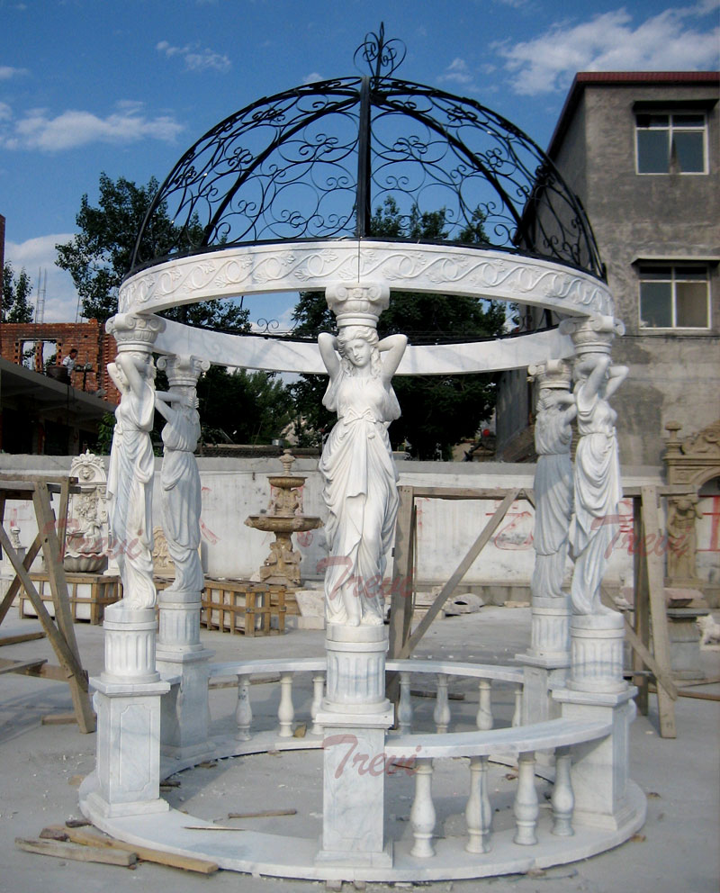 White marble garden round gazebo with metal dome deigns for sale