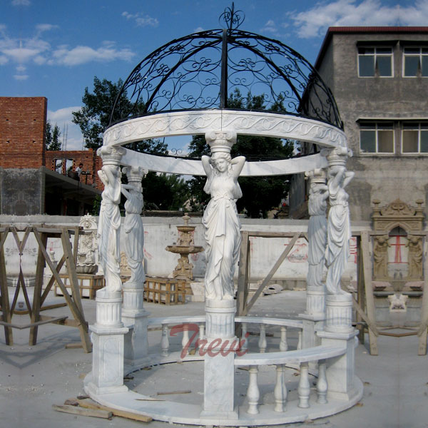 White marble garden round gazebo with metal dome for sale