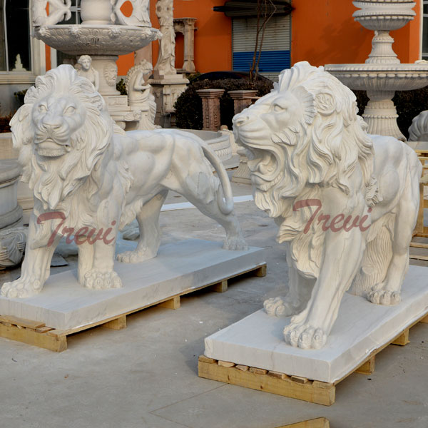 A pair chinese marble standing lion sculpture for guarding entrance