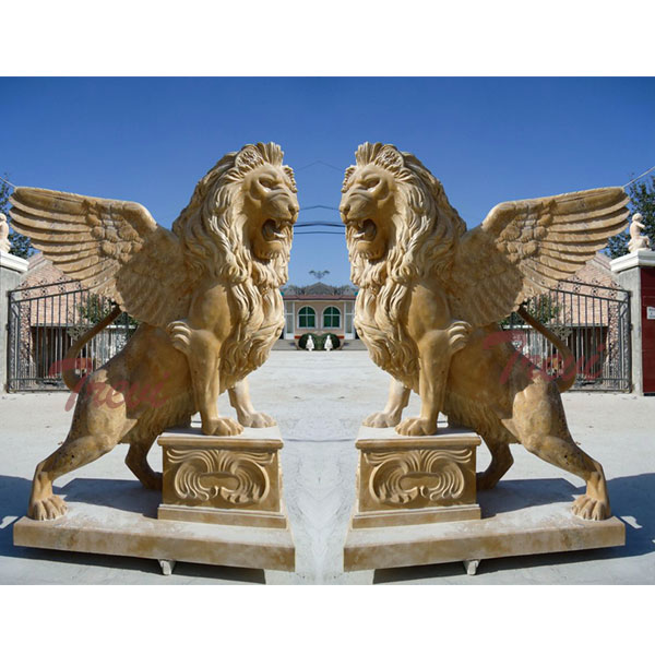 Decorative lion gargoyle statues in front of house for sale