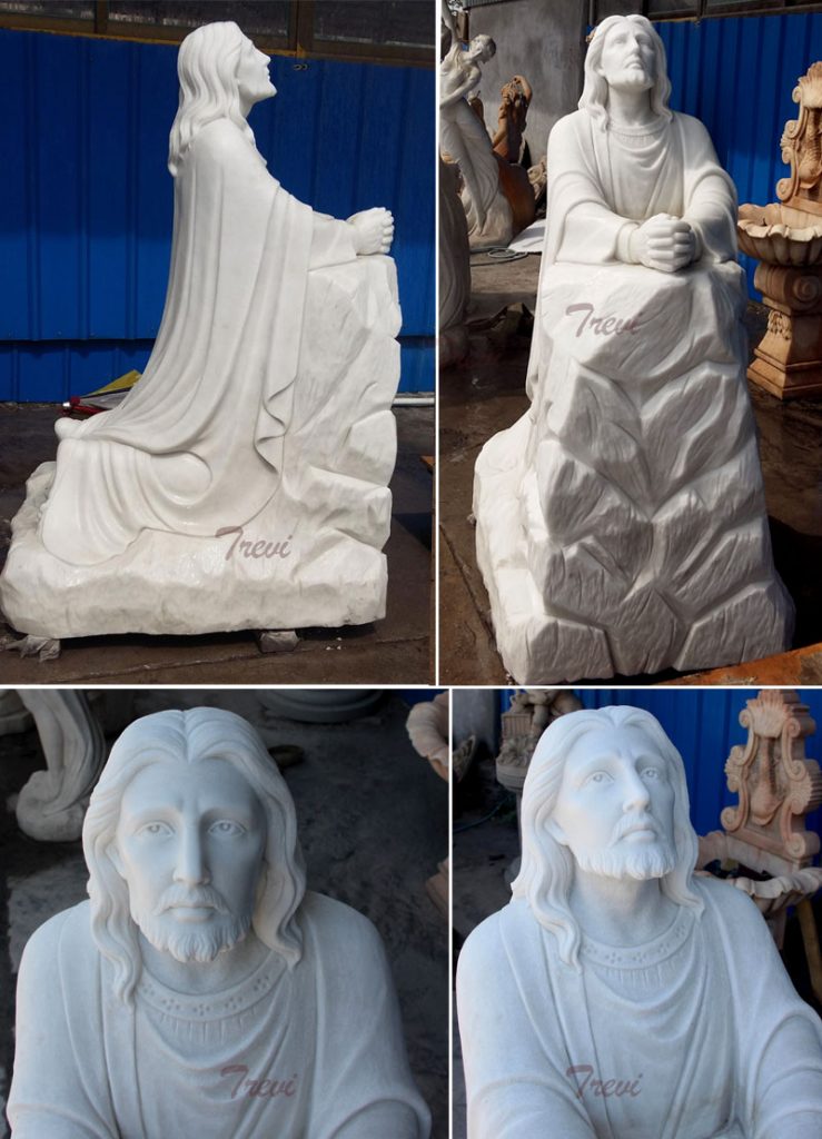 Outdoor religious garden marble statues of life size kneeling Jesus