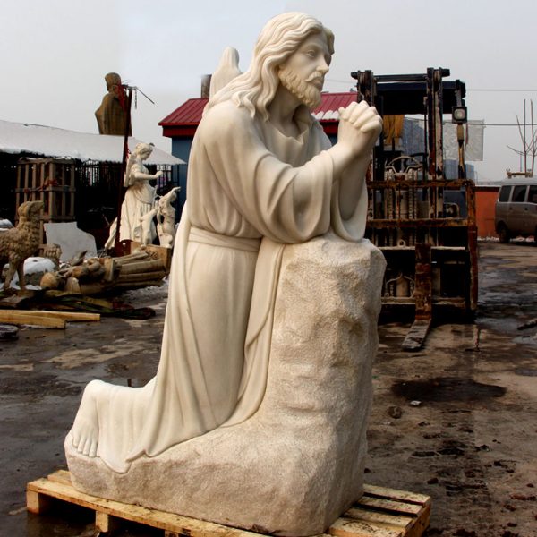 Outdoor religious garden marble statues of life size christian jesus kneeling in the garden of Gethsemane prayer for sale