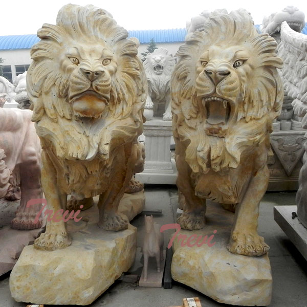 Pair of antique big guardian lion statues outside houses for sale