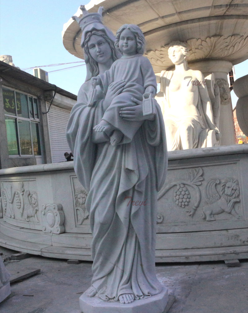 Religious outdoor marble decorations of vintage madonna and child statue for sale