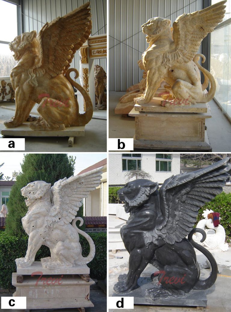 Standing winged stone lion gargoyle statues outside houses TMA09Trevi