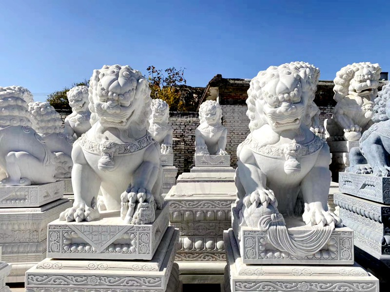 Marble Chinese Foo Dog Statues Description