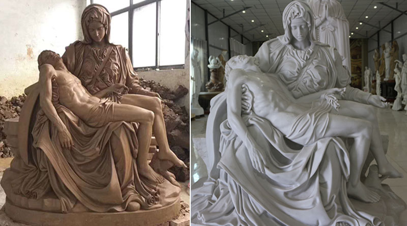 Church religious garden statues of Michelangelo's Pieta replication