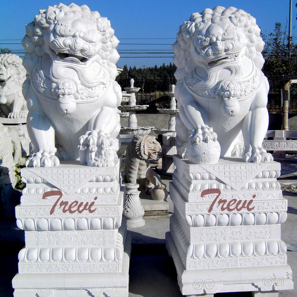 Life size feng shui foo dog pair in front of house meaning