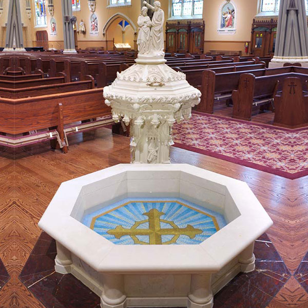 Luxury white marble baptismal font for catholic church interior decor