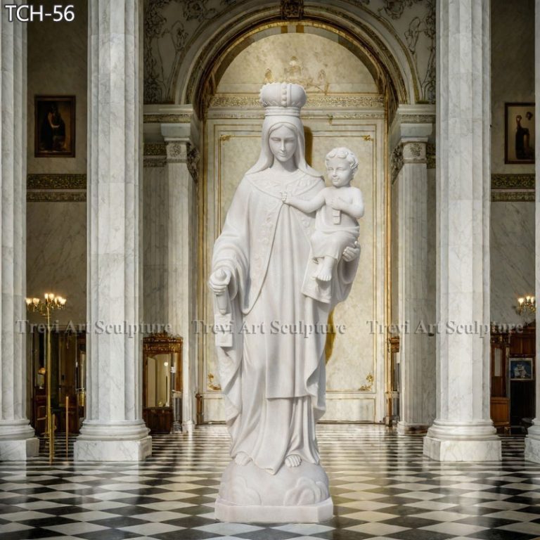 marble mary and child statue religious garden decor