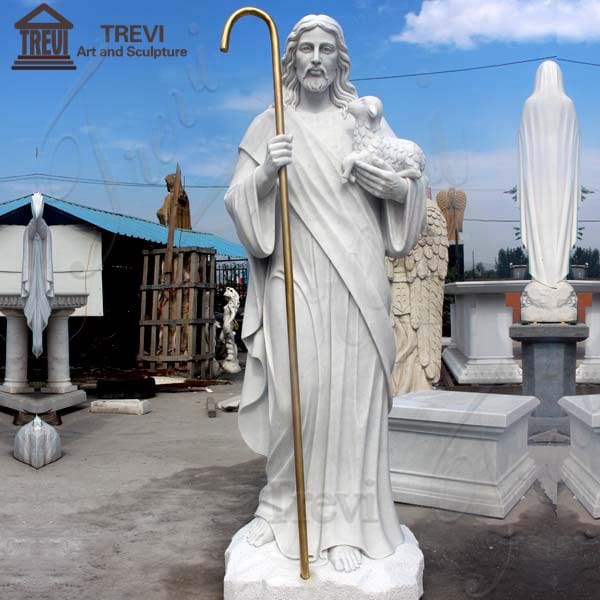 Life Size Marble Religious Sculpture Shepherd Jesus Hold Lamb for Sale TCH-200