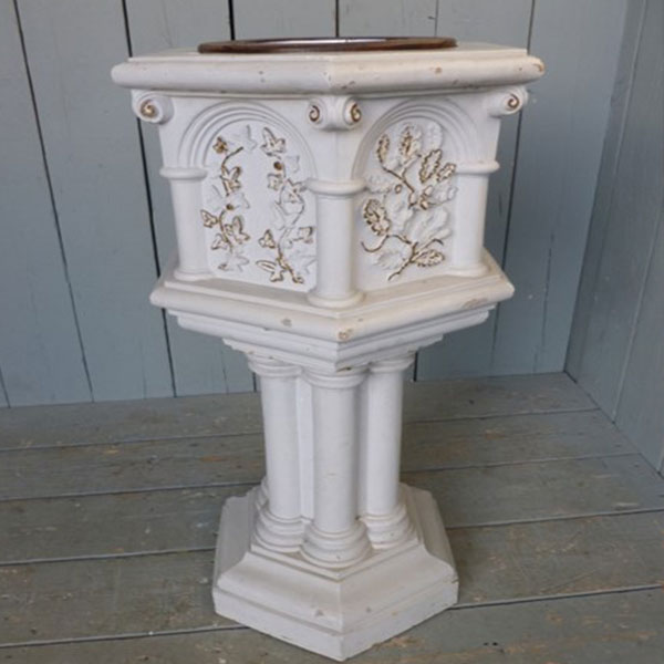 White marble baptismal font for catholic church interior designs