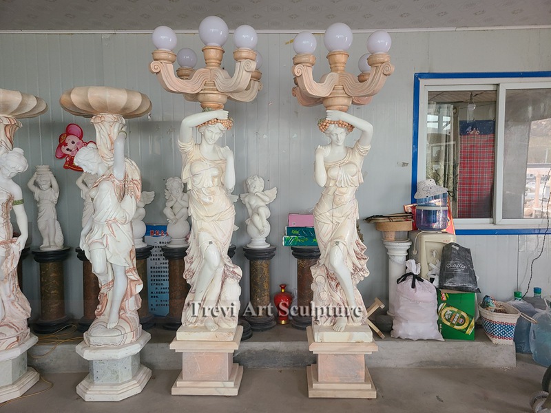outdoor greek stone statue lamp for villa
