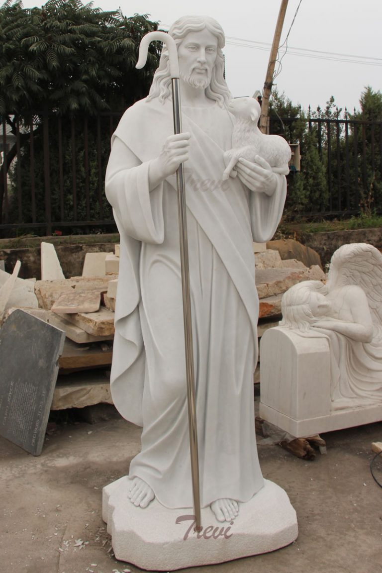 Catholic church garden statues of shepherd Jesus hold lamb for sale TCH