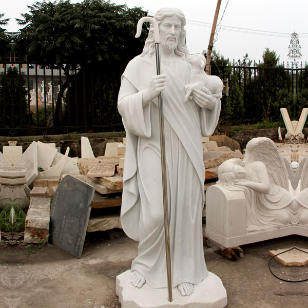 Catholic church garden statues of shepherd Jesus hold lamb for sale