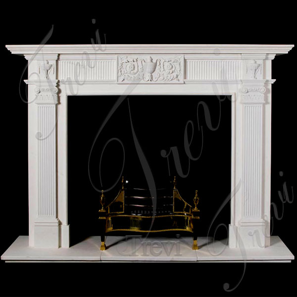 Cheap stone simple white marble tiles fireplace mantel frame for sale