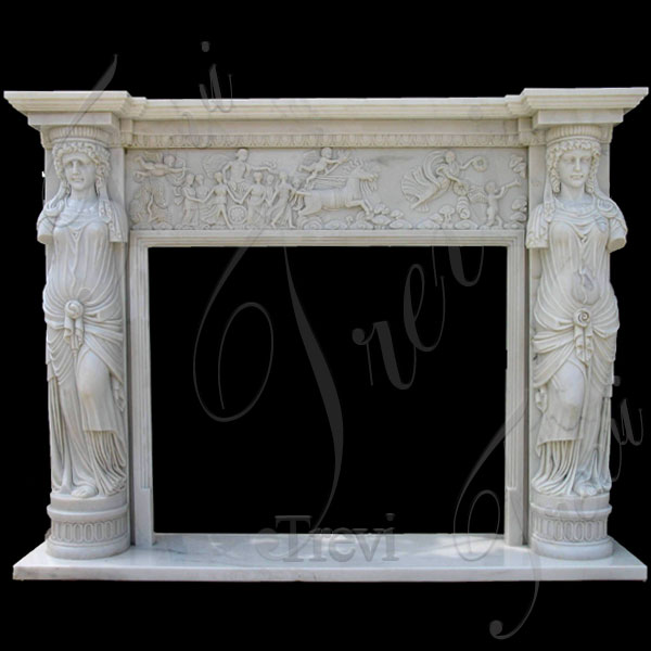 Custom mediterranean white marble fireplace mantels for sale