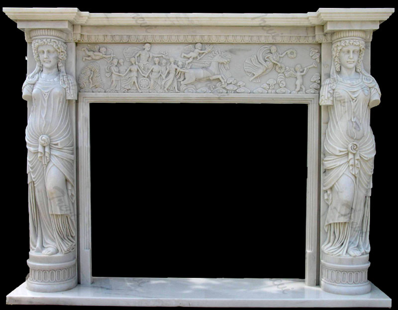 Custom mediterranean white marble fireplace mantels shelf for sale