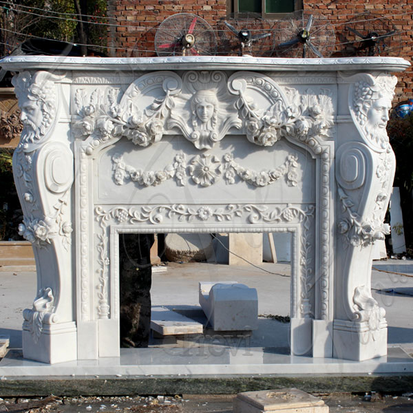 French style white marble fireplace mental shelf for sale