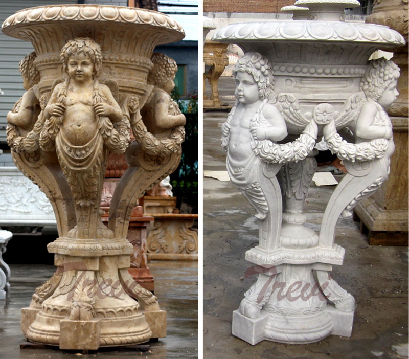 Garden decorative antique marble carving planter pots with angel statues ornaments for sale (2)