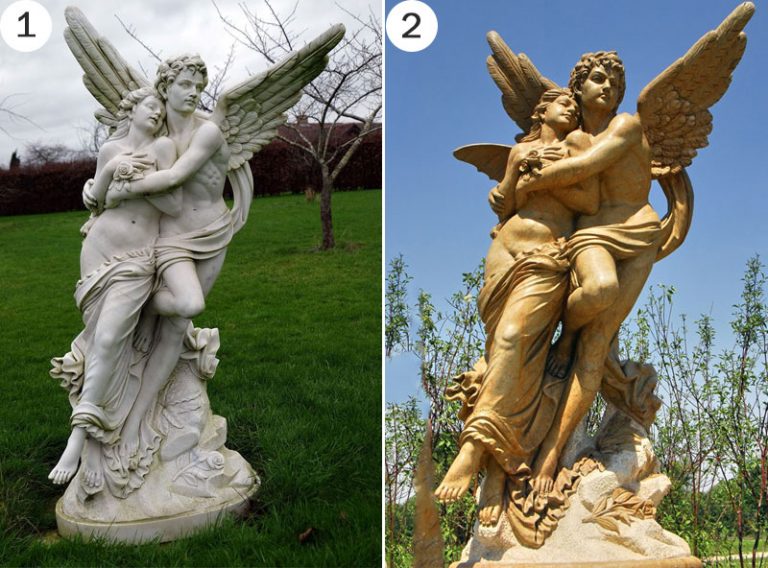 Outdoor cupid and psyche white marble garden statue louvre replica for