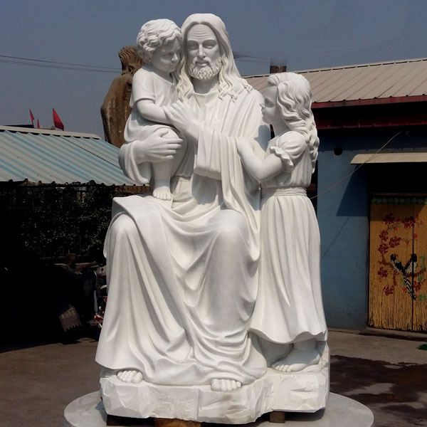 Outdoor religious garden statues of Jesus christ and children white marble statues online sale