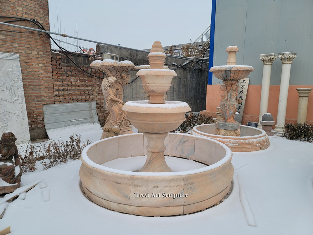 2 tiered sunset pink marble water fountain
