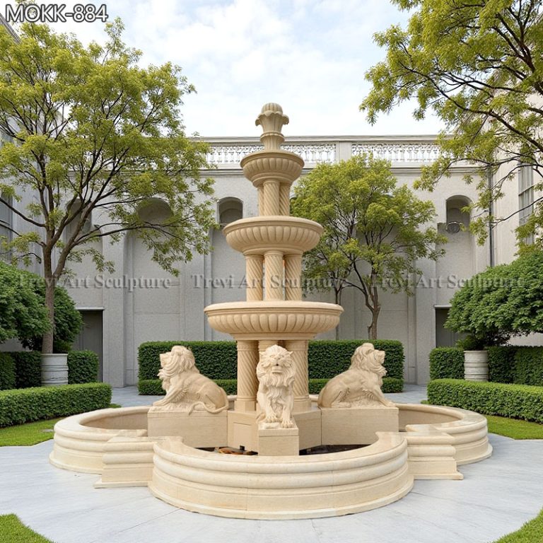 large beige marble lion pool fountain