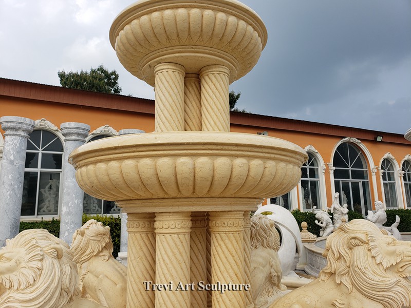 large beige marble lion pool fountain detail