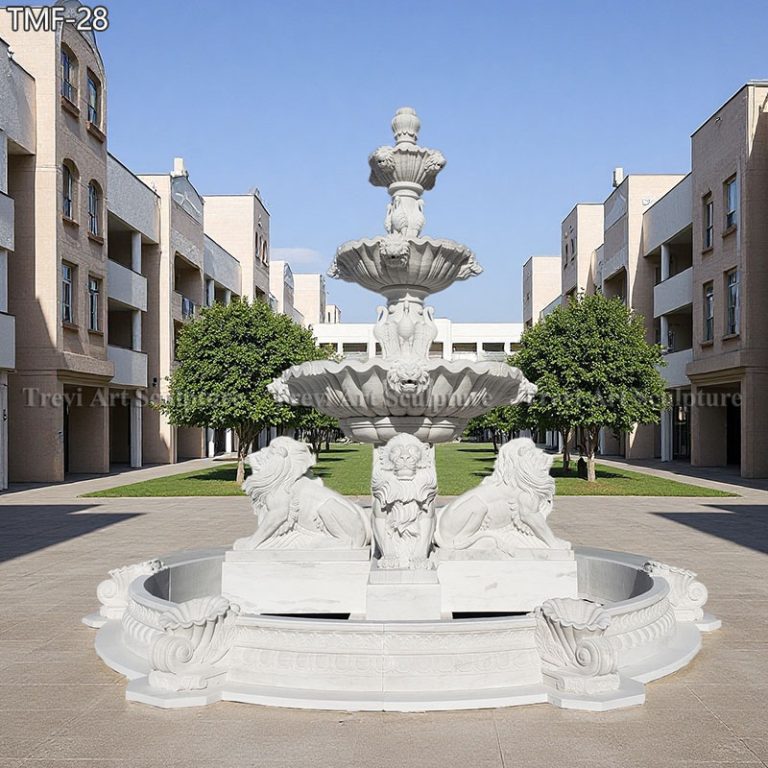 lion garden fountain with sitting lion statues