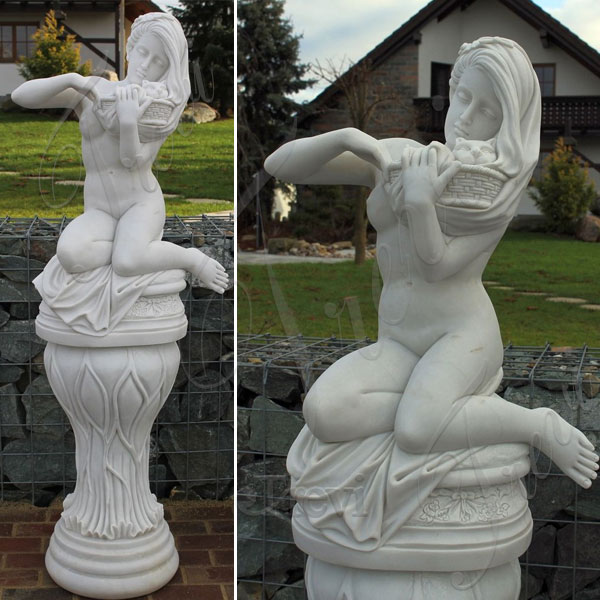 Nude art sculpture female with cat for garden lawn decor