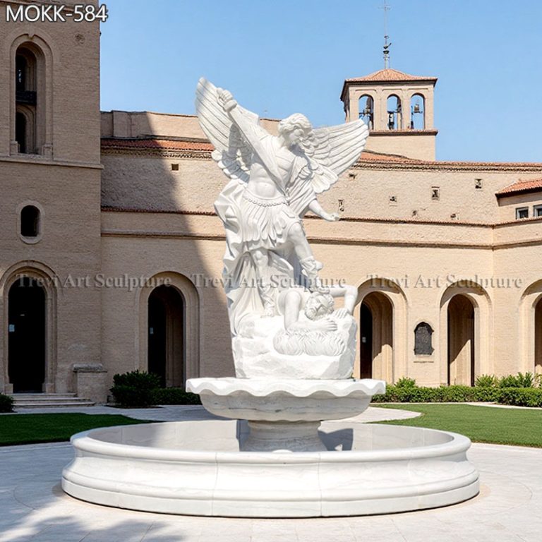 outdoor tiered white marble st michael fountain for sale