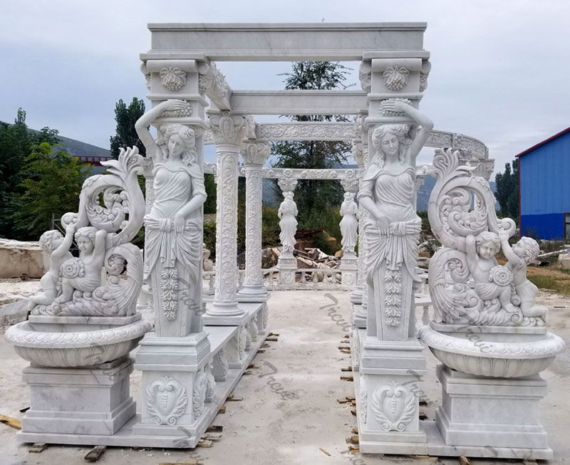 Outdoor large luxury gazebo rectangle pergola marble for backyard decor designs detail