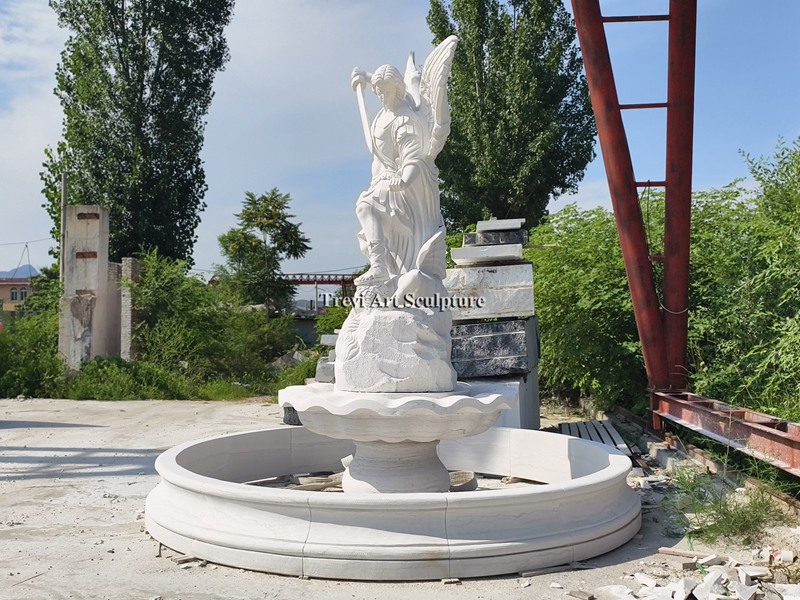 tiered white marble st michael fountain for sale