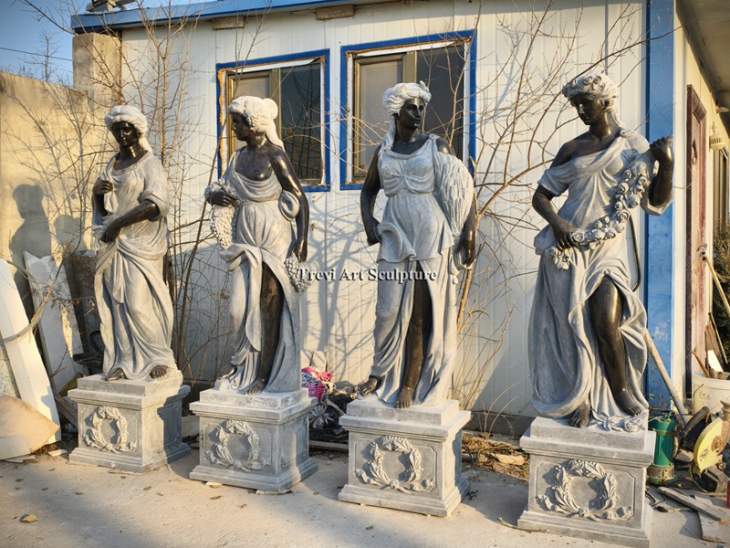 four black marble greek four season goddess statues