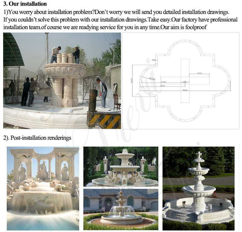 tiered garden water fountains with lion statue detail