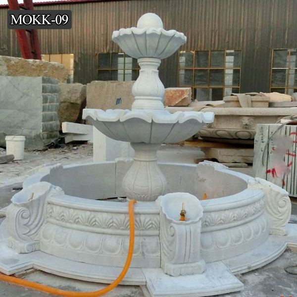 outdoor water fountain, garden tired water fountain, white marble fountain, life size marble fountain, water fountain for sale, outdoor tiered fountain, water fountain for backyard decor, fountain for garden decor, water fountain for home decor, hand carved marble fountain