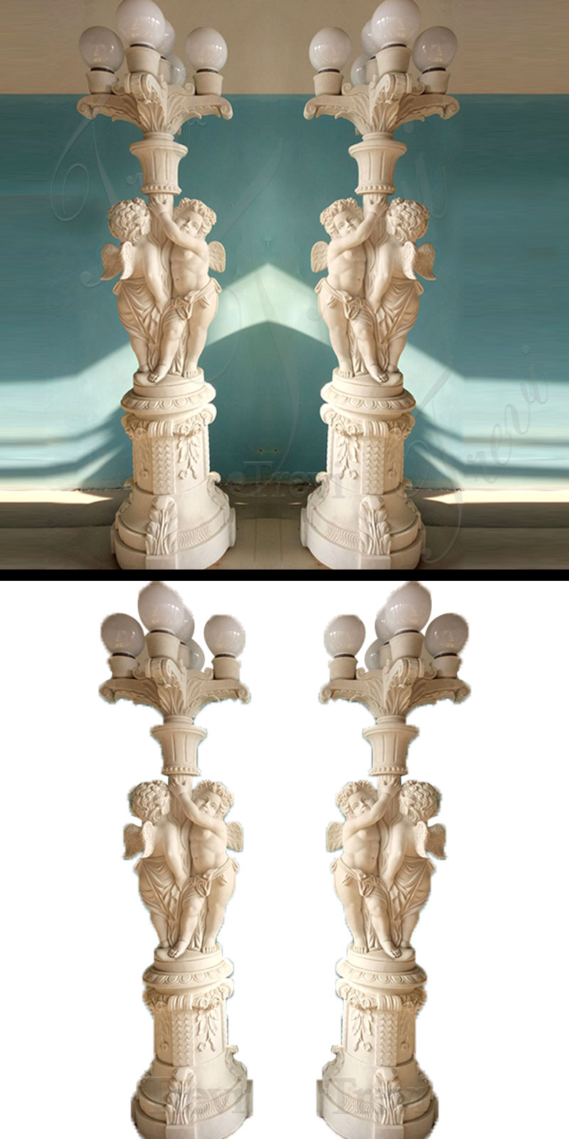 Marble Angel Statues with the Lamp